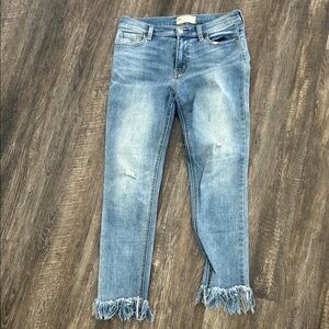 Free People Light Blue Cropped Jeans with Frayed Hem